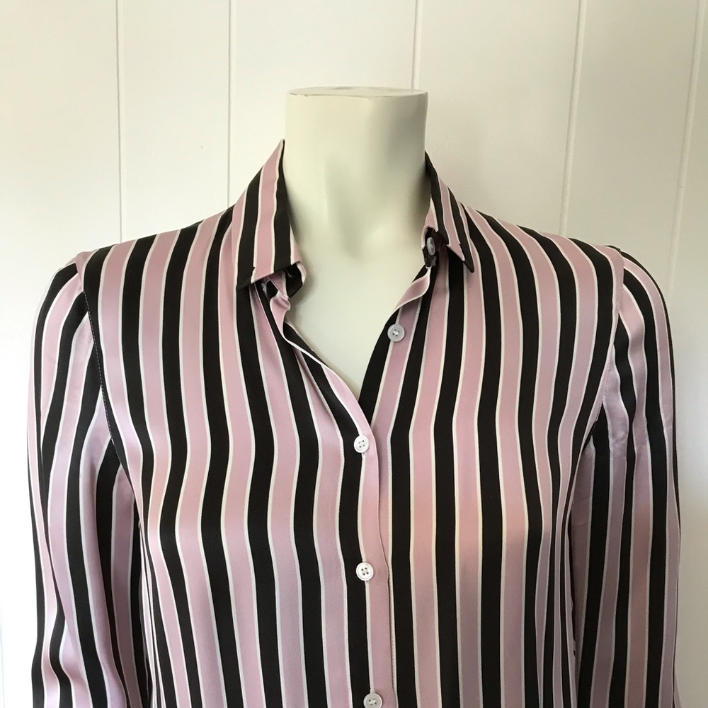 AKRIS Silk Blouse Pink and Black Striped S